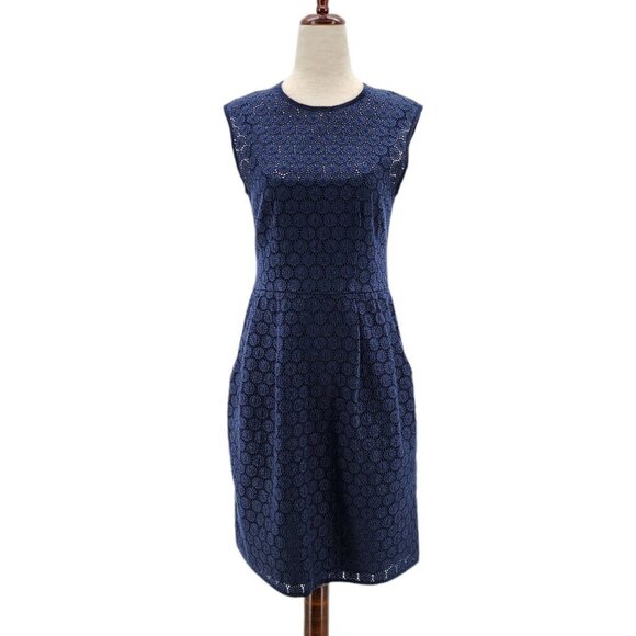 Nanette Lepore Crochet Lace Navy Blue Short Sleeveless Dress Womens 4 - Picture 1 of 8